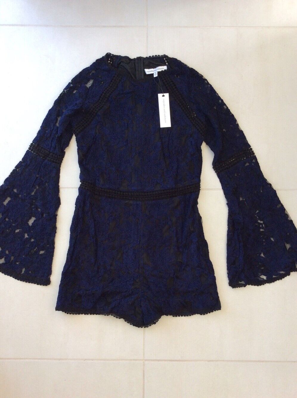 Cupcakes & Cashmere Romper Cally Moon Shadow Crochet Lace Romantic Gothic Glam